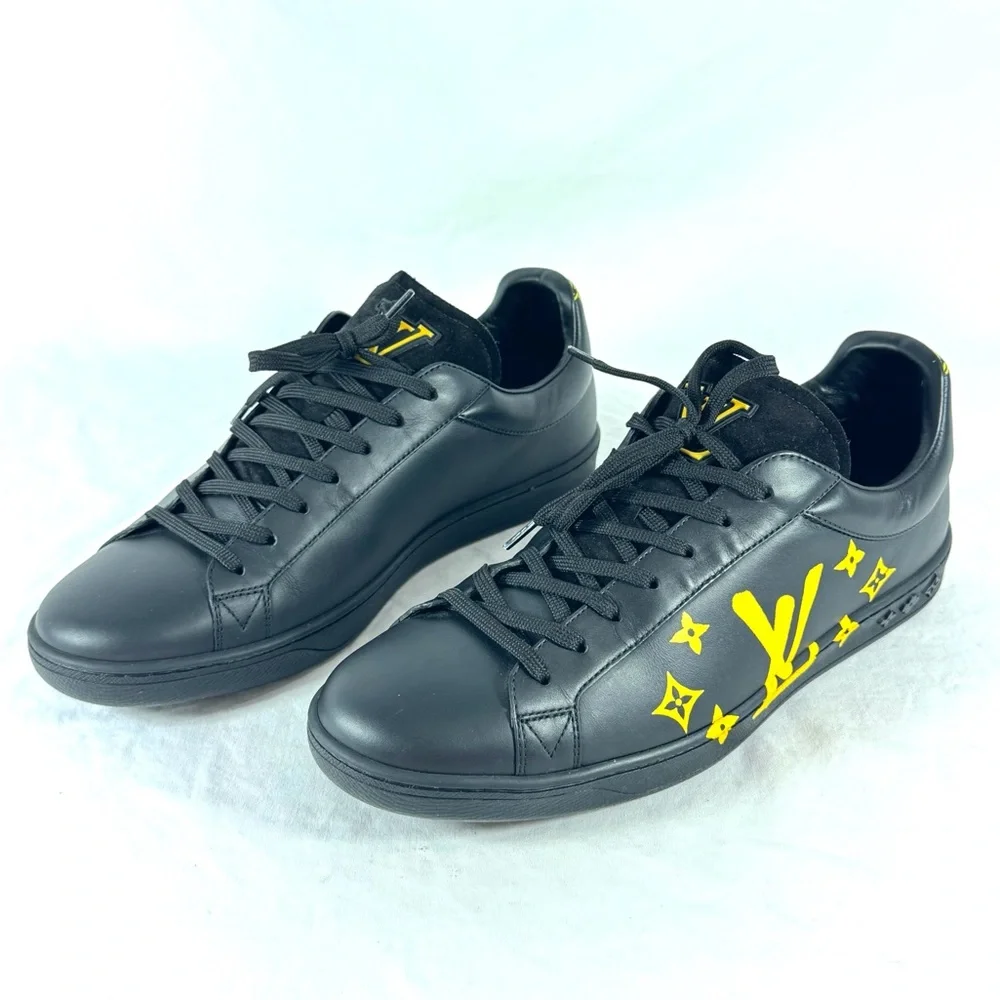 LOUIS VUITTON Black Leather Luxembourg Samothrace Men's Sneakers 8UK 9US - Picture 4 of 17